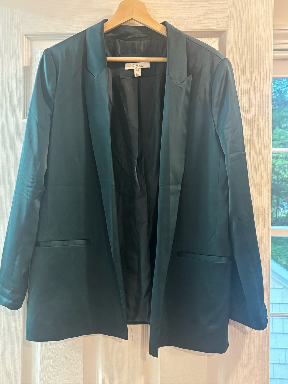 Olivia Moon Teal Satin Open Blazer Jacket - Teal